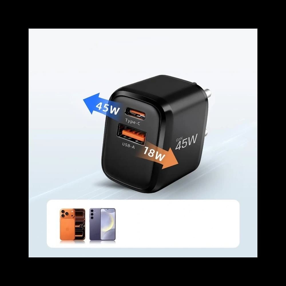 Tech-Protect NCA45W-GAN Încărcător de rețea USB-A, USB-C PD 45W / QC3.0 + Cablu USB-C Negru 
 - 10