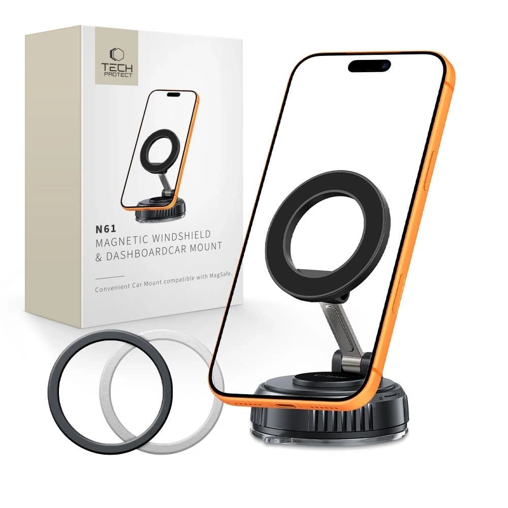 Tech-Protect N61 Magnetische MagSafe Windschutzscheiben- & Armaturenbrett-Halterung Schwarz
 - 1