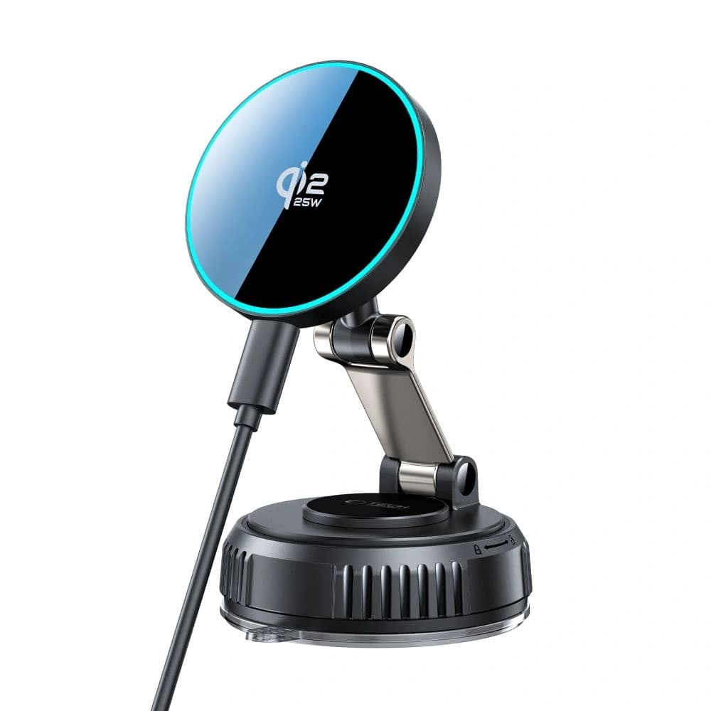 Uchwyt z ładowarką bezprzewodową Tech-Protect MM25W-V8 Qi2.2 Magnetic MagSafe Windshield & Dashboard Car Mount Wireless Charger 25W Black - 3