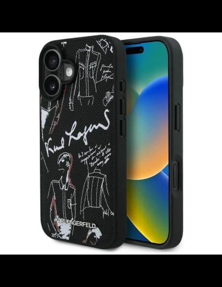 Karl Lagerfeld Grained Pattern & Logo MagSafe Apple iPhone 16 černý
