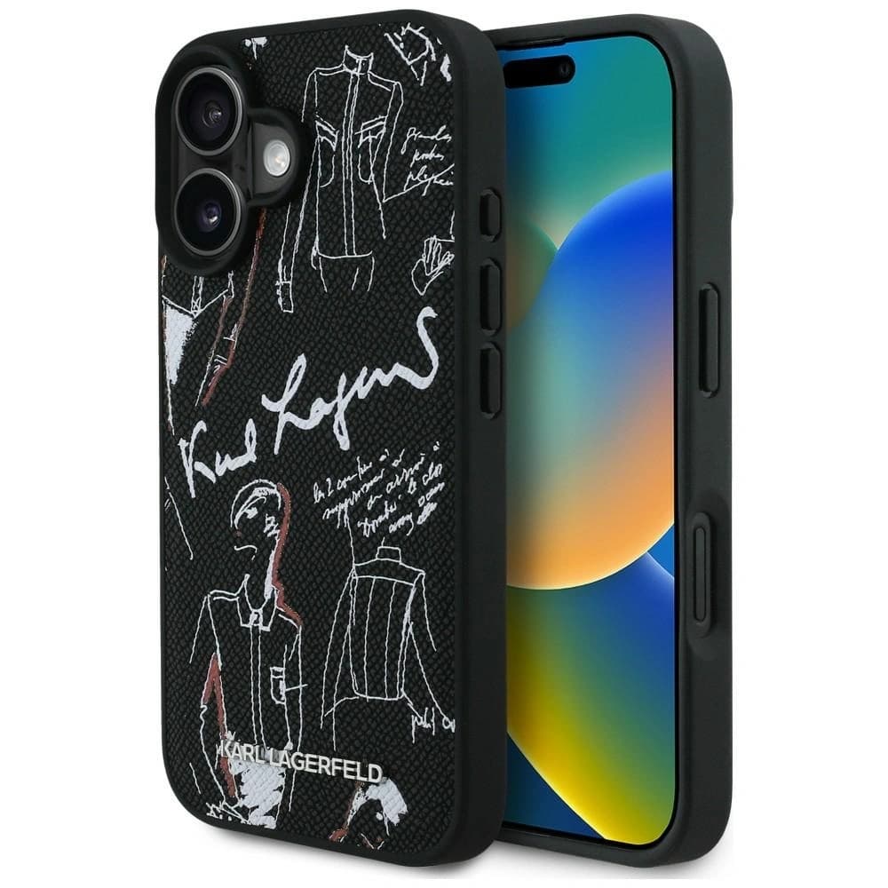 Karl Lagerfeld Grained Pattern & Logo MagSafe Apple iPhone 16 černý
 - 1