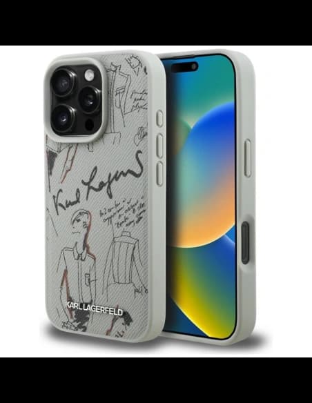 Karl Lagerfeld Grained Pattern & Logo MagSafe Apple iPhone 16 Pro Max šedý
