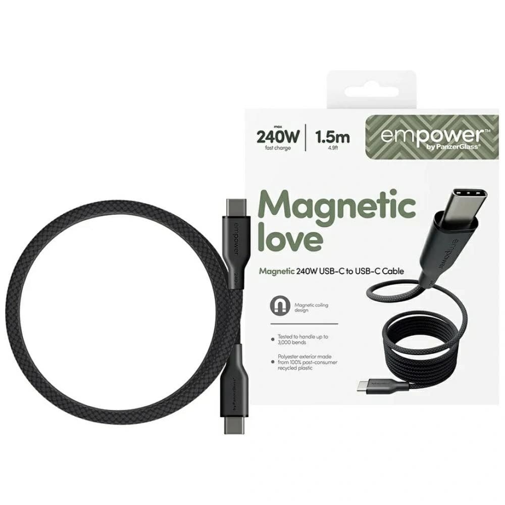 Cable by PanzerGlass Magnetic Empower 240W USB-C / USB-C 1.5m fekete
 - 1