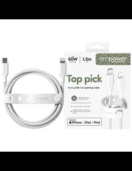 Kabel Empower by PanzerGlass Racing 60W USB-C / Lightning 1.2m srebrno-biały