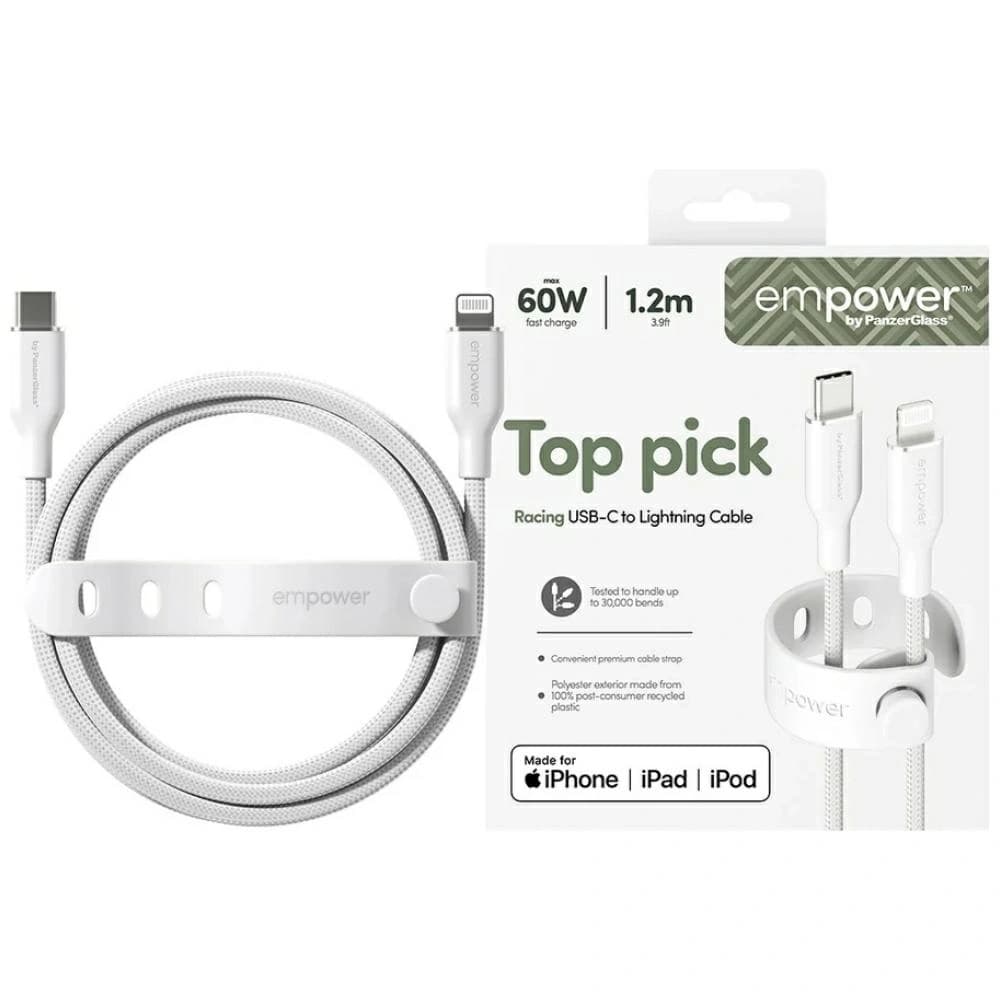 Kabel von PanzerGlass Racing Empower 60W USB-C / Lightning 1,2m silber-weiß