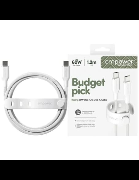 Kabel Empower by PanzerGlass Racing 60W USB-C / USB-C 1.2m srebrno-biały