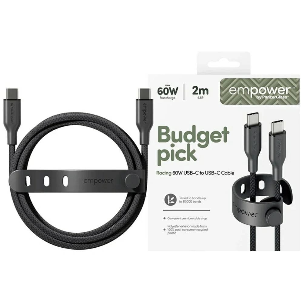 Kabel Empower by PanzerGlass Racing 60W USB-C / USB-C 2m czarny - 1