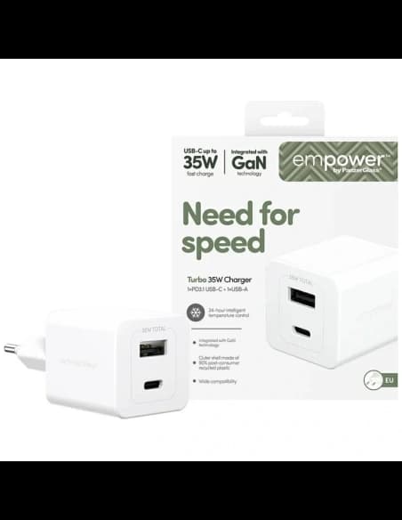 Ładowarka sieciowa Empower by PanzerGlass Turbo 35W USB-A, USB-C srebrno-biały