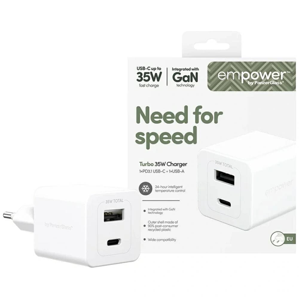 Ładowarka sieciowa Empower by PanzerGlass Turbo 35W USB-A, USB-C srebrno-biały - 1