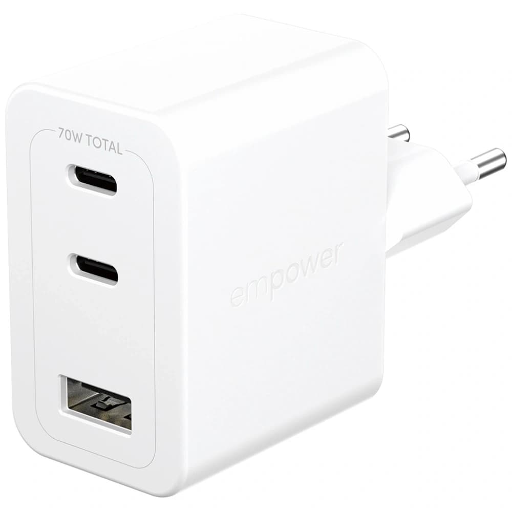 Empower de la PanzerGlass Turbo 70W 2xUSB-C USB-A Încărcător de perete Argintiu-Alb
 - 2