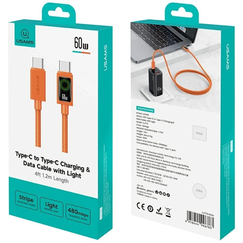 USAMS SJ773 PD 60W USB-C / USB-C Cable 1.2m orange - 11