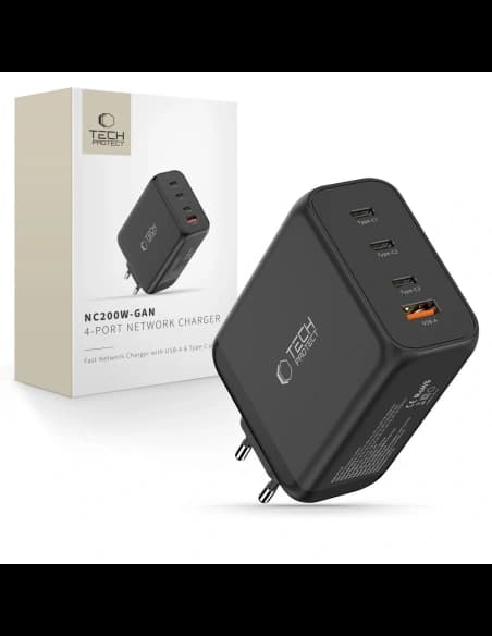 Ładowarka sieciowa Tech-Protect NC200W-GAN 4-port Network Charger PD 200W / QC3.0 Black