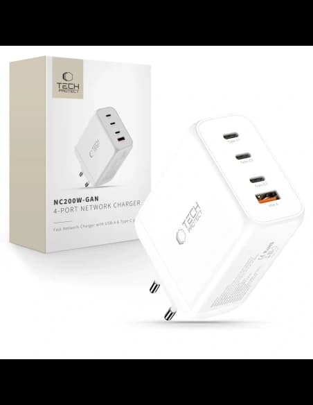 Ładowarka sieciowa Tech-Protect NC200W-GAN 4-port Network Charger PD 200W / QC3.0 White