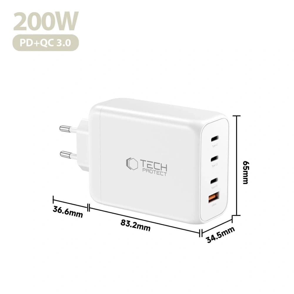 Tech-Protect NC200W-GAN 4-Port Netzwerk-Ladegerät PD 200W / QC3.0 weiß
 - 5