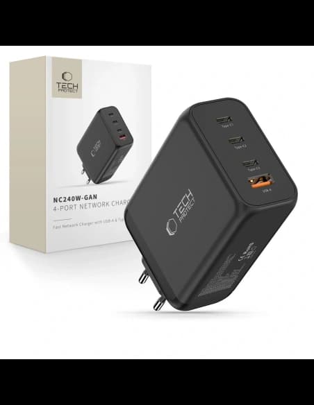 Ładowarka sieciowa Tech-Protect NC240W-GAN 4-port Network Charger PD 240W / QC3.0 Black