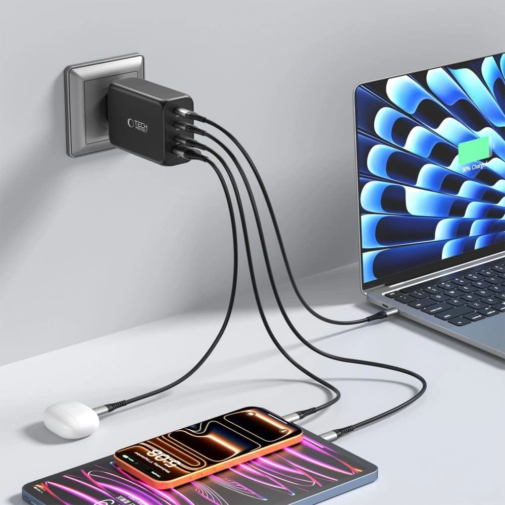 Tech-Protect NC240W-GAN 4-portos Hálózati Töltő PD 240W / QC3.0 Fekete
 - 7