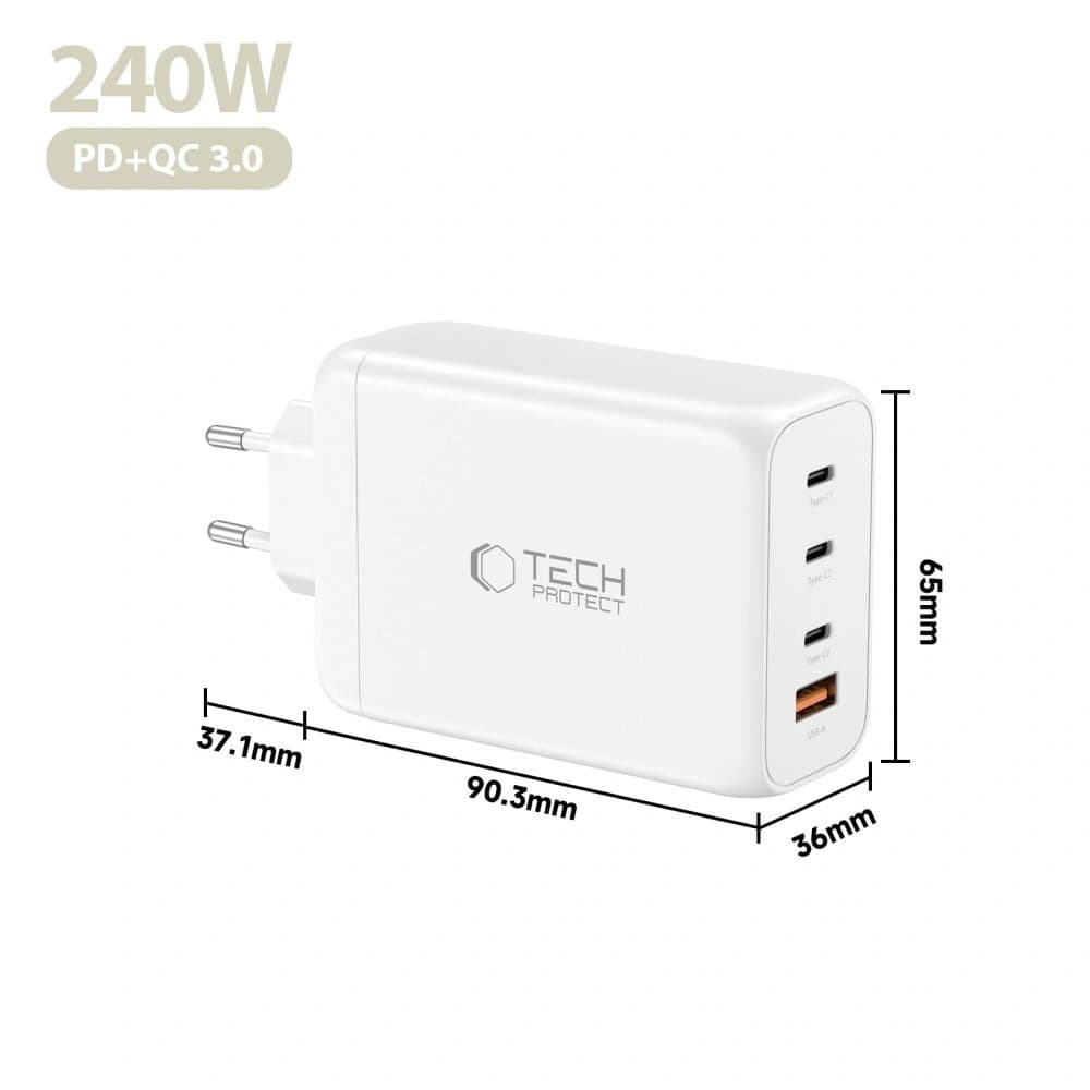 Tech-Protect NC240W-GAN Încărcător de rețea cu 4 porturi PD 240W / QC3.0 Alb
 - 5