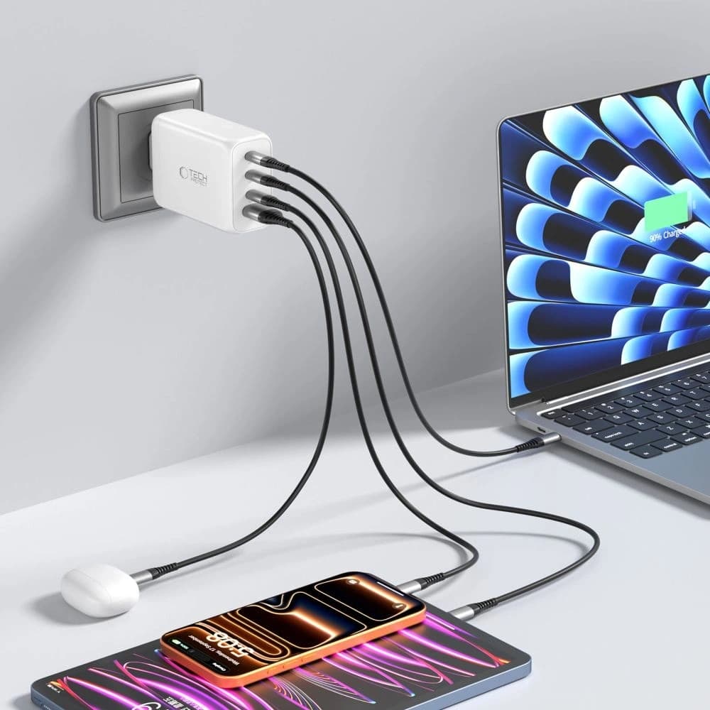 Tech-Protect NC240W-GAN Încărcător de rețea cu 4 porturi PD 240W / QC3.0 Alb
 - 7