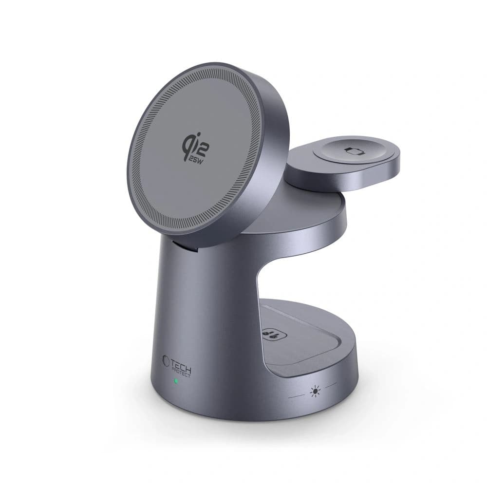 Tech-Protect QI2.2-25W-A48 3in1 Mágneses MagSafe Vezeték nélküli Töltő Sötétszürke
 - 3