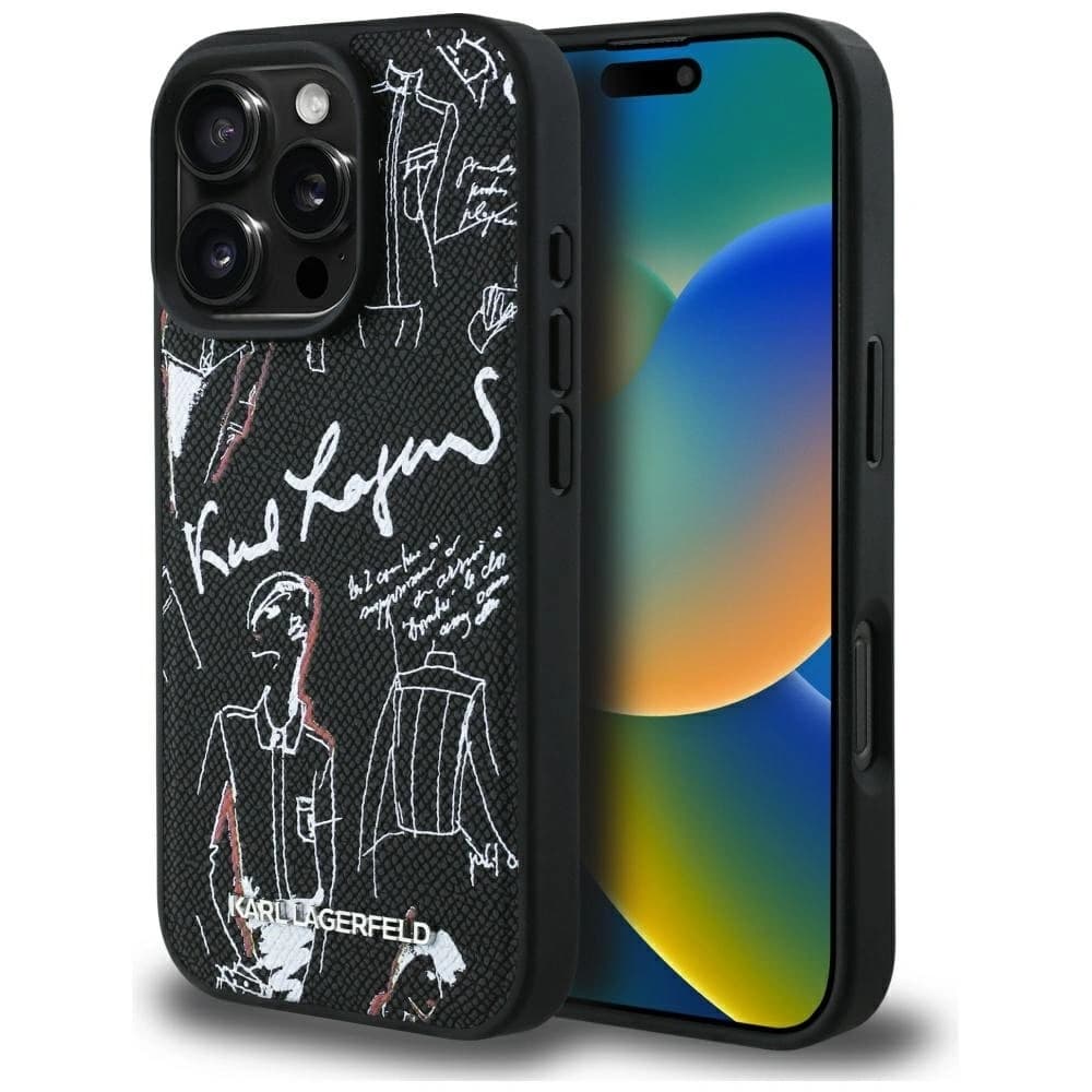 Karl Lagerfeld Grained Pattern & Logo MagSafe Apple iPhone 16 Pro Max černý
