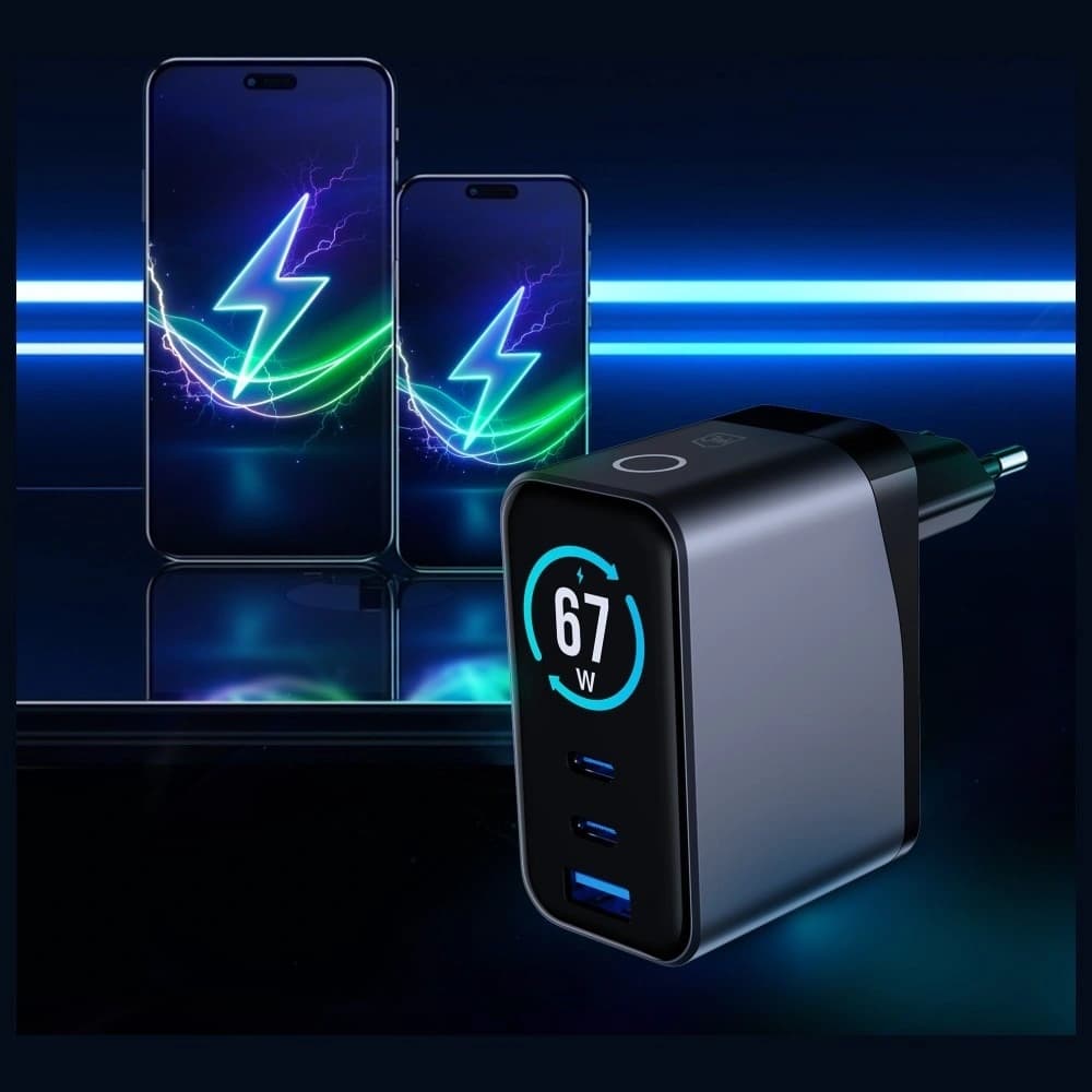 3MK InCharge Lumin PD 67W QC4+ PPS AFC FCP SCP USB-A 2xUSB-C TFT cu display negru
 - 5