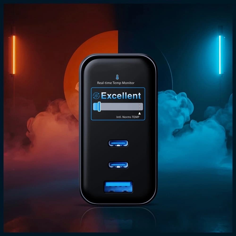 3MK InCharge Lumin PD 67W QC4+ PPS AFC FCP SCP USB-A 2xUSB-C TFT cu display negru
 - 8