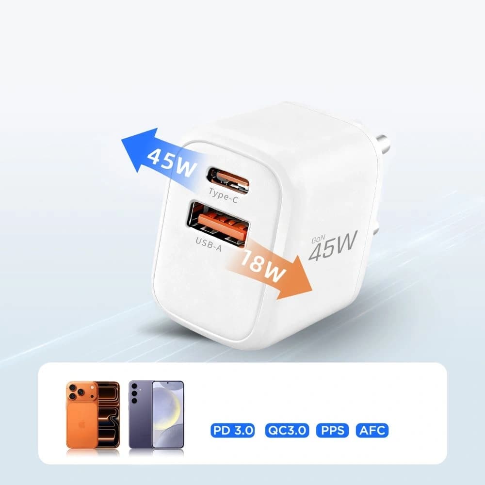 Încărcător de rețea Tech-Protect NCA45W-GAN USB-A, USB-C Încărcător de rețea PD 45W / QC3.0 + Cablu USB-C Alb - 8