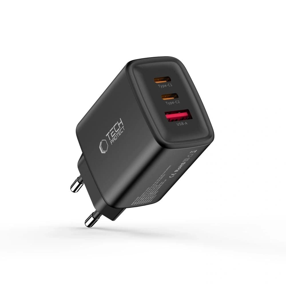 Ładowarka sieciowa Tech-Protect NCA65W-GAN USB-A, 2xUSB-C Network Charger PD 65W / QC3.0 Black - 2