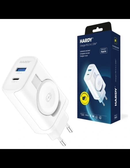 Ładowarka sieciowa 3MK HARDY PD 33W 2w1 USB-A / USB-C + indukcja do Apple Watch biały