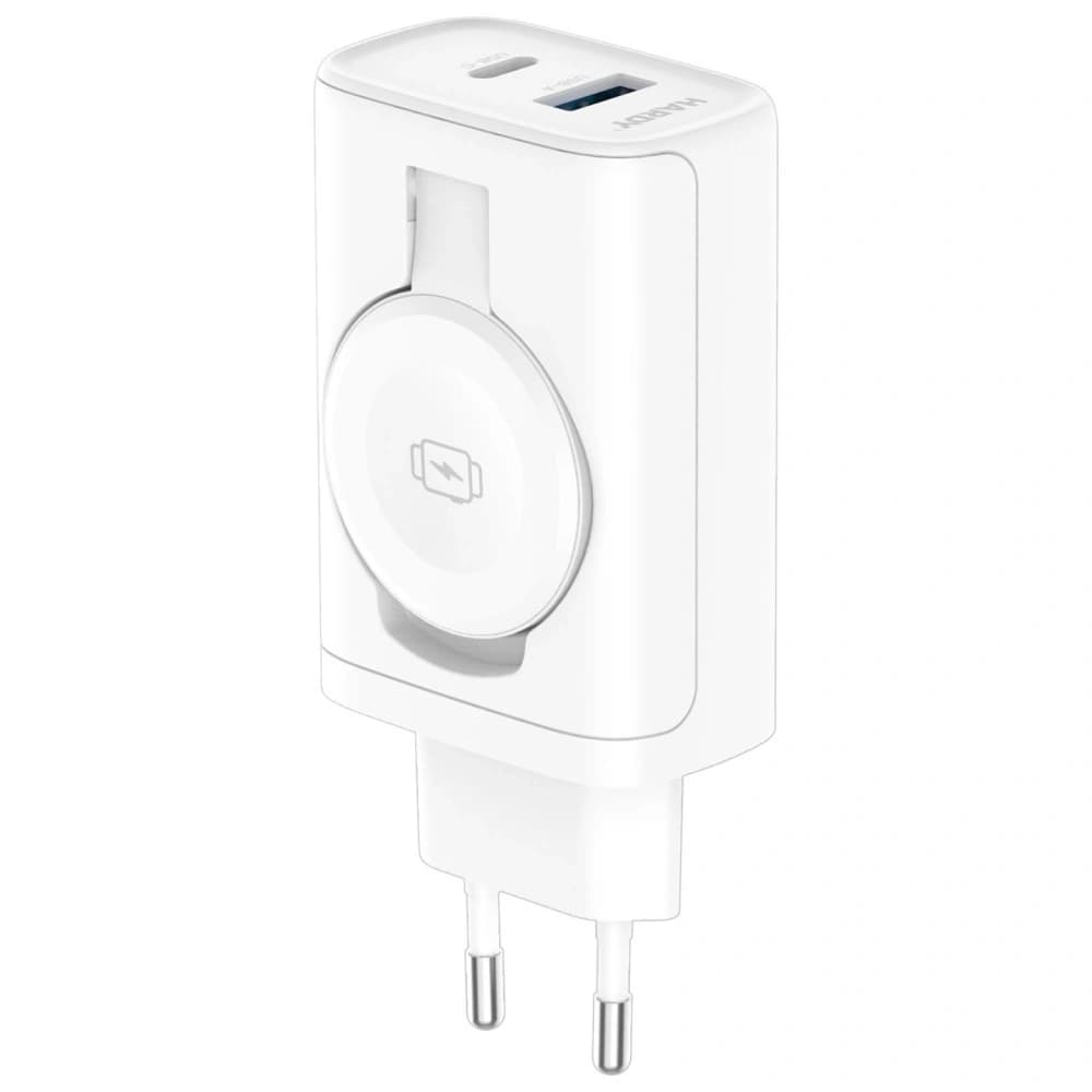 Ładowarka sieciowa 3MK HARDY PD 33W 2w1 USB-A / USB-C + indukcja do Apple Watch biały - 2