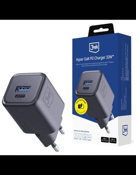 Ładowarka sieciowa 3MK Hyper Charger PD 33W GaN QC4+ PPS AFC FCP SCP USB-A + USB-C czarny
