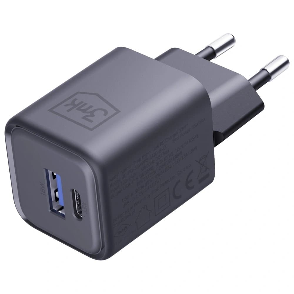 3MK Hyper Töltő PD 33W GaN QC4+ PPS AFC FCP SCP USB-A + USB-C fekete fali töltő
 - 3