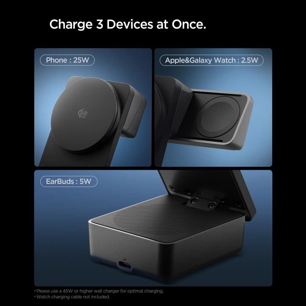 Ładowarka bezprzewodowa Spigen EF323MQ Essential 3in1 Magnetic MagSafe Wireless Charger 25W Qi2.2 Black - 8