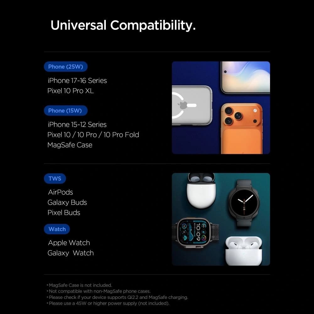 Ładowarka bezprzewodowa Spigen EF323MQ Essential 3in1 Magnetic MagSafe Wireless Charger 25W Qi2.2 Black - 13