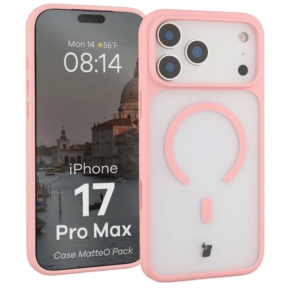 Bizon MatteO Mágneses Csomag Apple iPhone 17 Pro Max füstös világos rózsaszín
 - 3