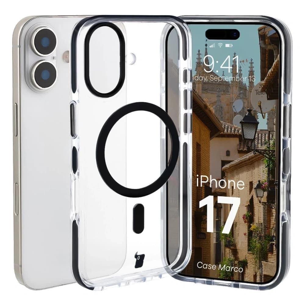 Bizon Case Marco Magnetic Apple iPhone 17 transparent cu un cadru negru - 1