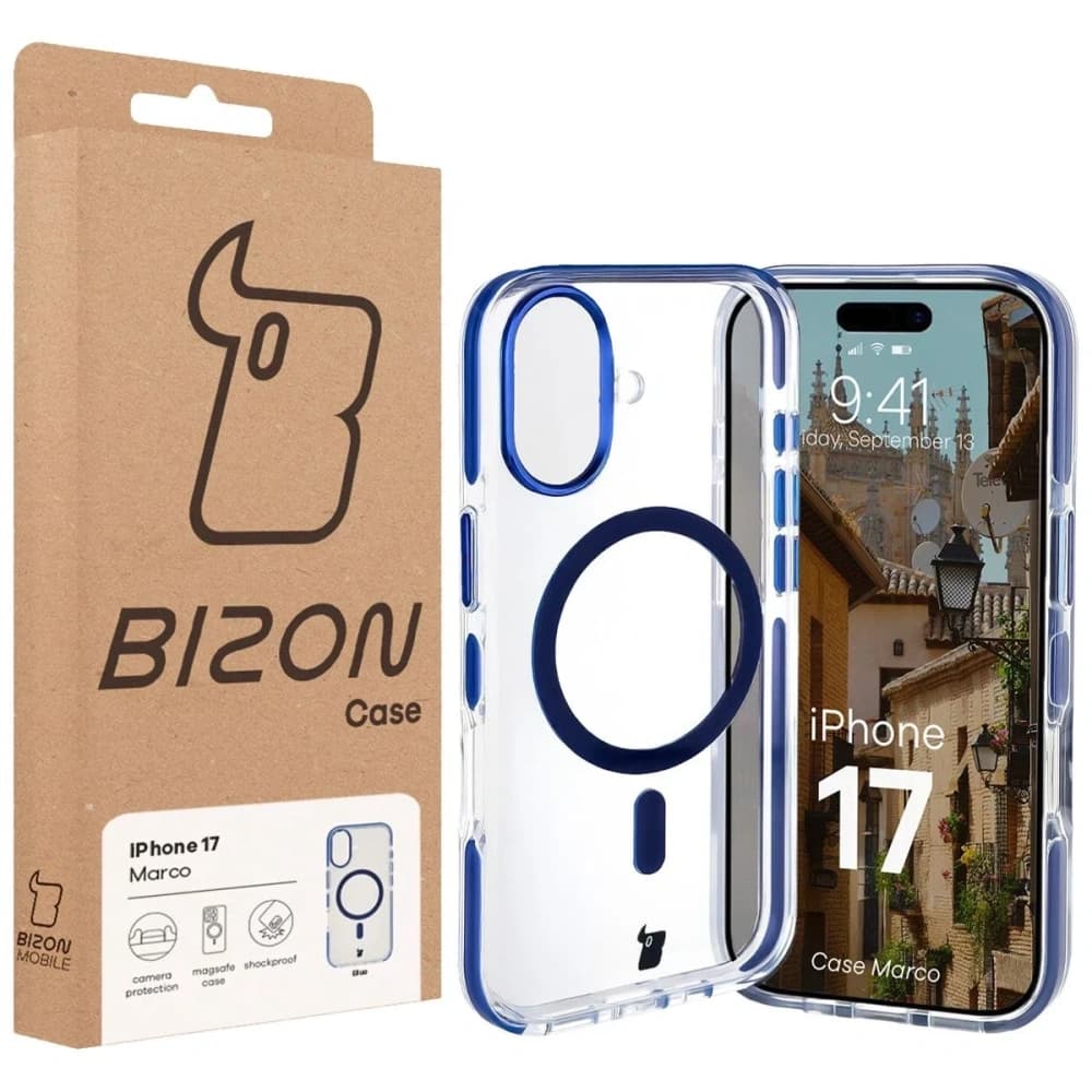 Bizon Case Marco Magnetic Apple iPhone 17 clear with a blue frame - 10