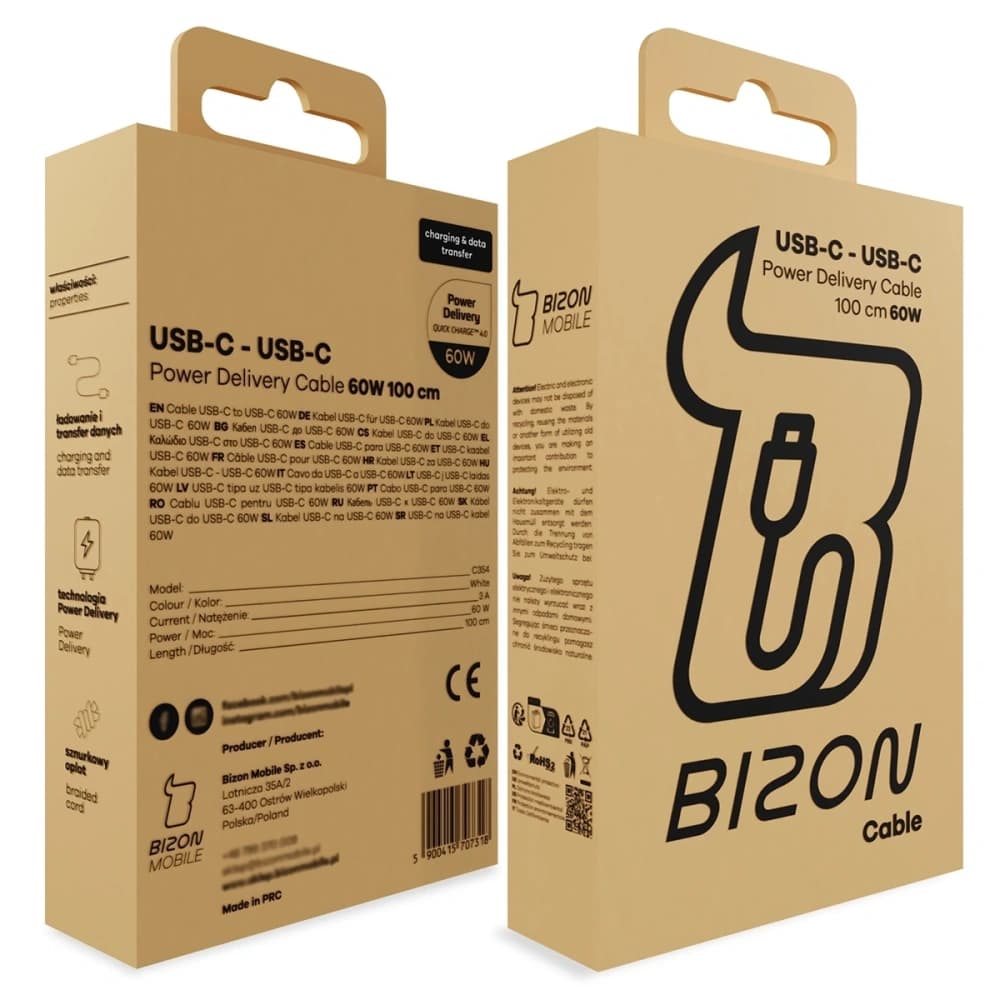 Bizon C354 Geflochtenes Kabel USB-C / USB-C 60W 1m
 - 13
