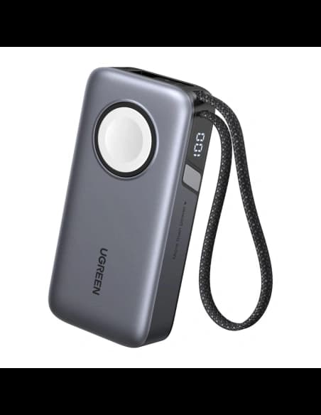 Powerbank 10000mAh UGREEN PB527 30W wbudowany kabel USB-C oraz ładowarka magnetyczna do Apple Watch (szary)