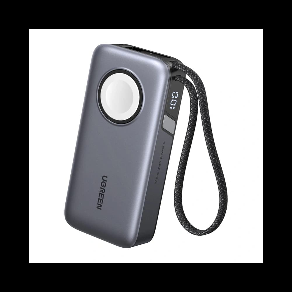 Powerbank 10000mAh UGREEN PB527 30W wbudowany kabel USB-C oraz ładowarka magnetyczna do Apple Watch (szary) - 1