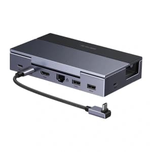 Stacja dokująca UGREEN CM800 6w1 do konsol przenośnych Steam Deck / Asus ROG Ally USB-C do HDMI 4K 120Hz 2x USB USB-C RJ45 (szara)