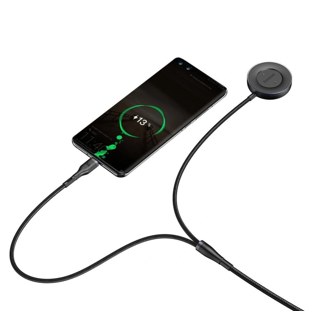 Cablu USB 2w1 Baseus Cafule, USB-C 40W + încărcător wireless pentru smartwatch-uri Huawei/Honor, 5A, 1,2m (gri-negru) - 8