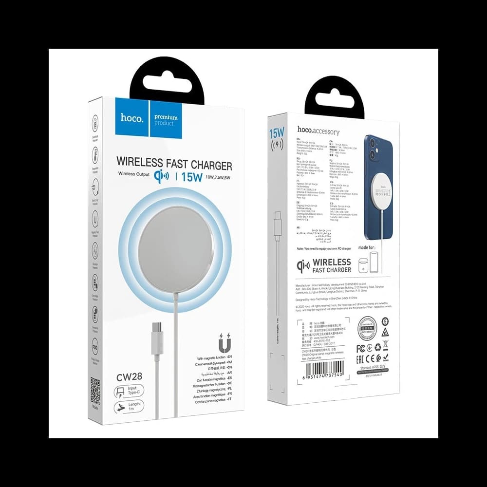Hoco CW28 vezeték nélküli töltő MagSafe 15W fehér színben - 8