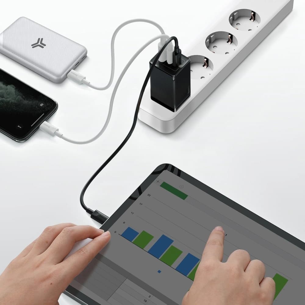 Síťová nabíječka Baseus GaN Pro, C+C+A, 65W, EU (černá) - 7