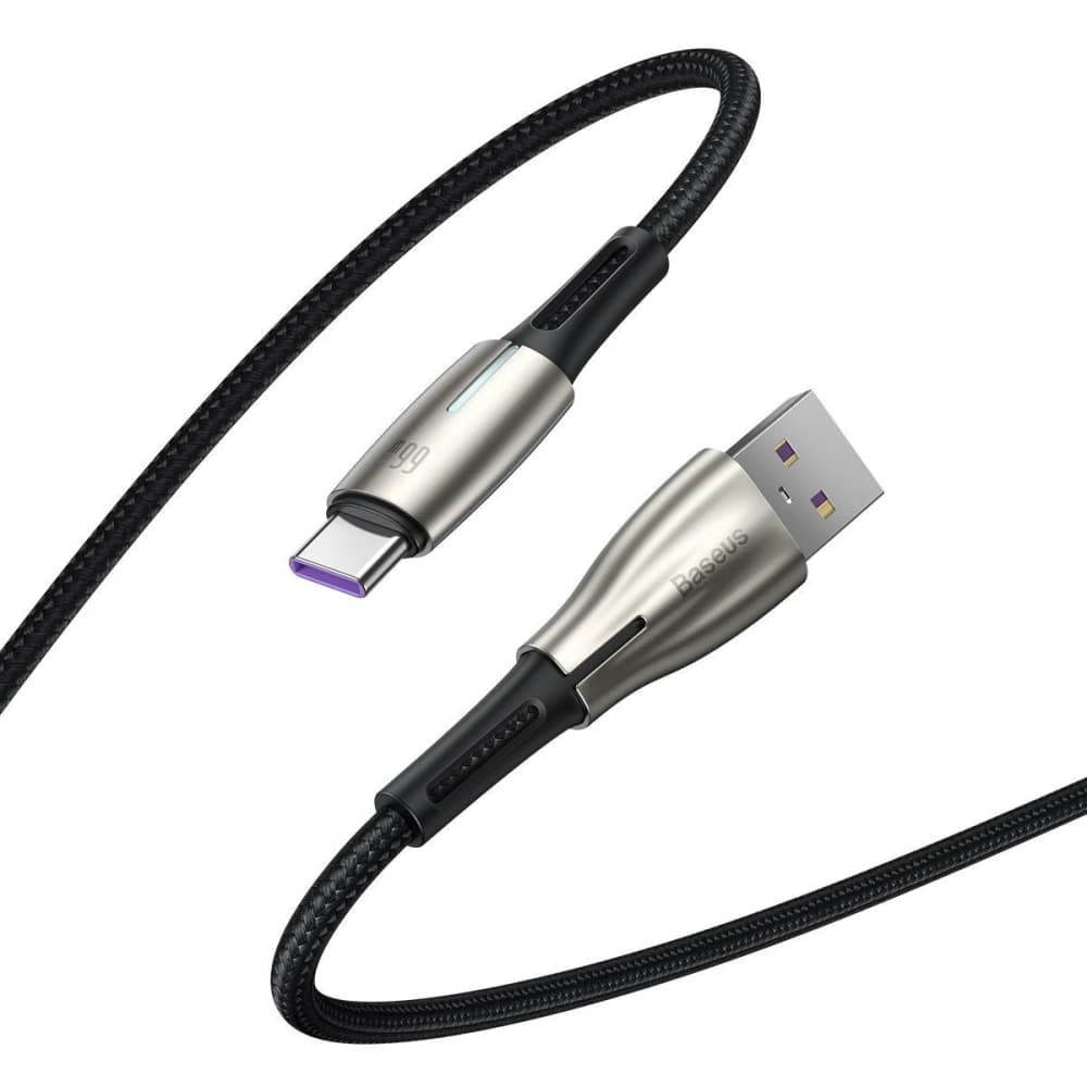 Baseus USB-zu-USB-C-Kabel Wassertropfenförmig, LED, 66W, 6A, 2m (schwarz) - 4