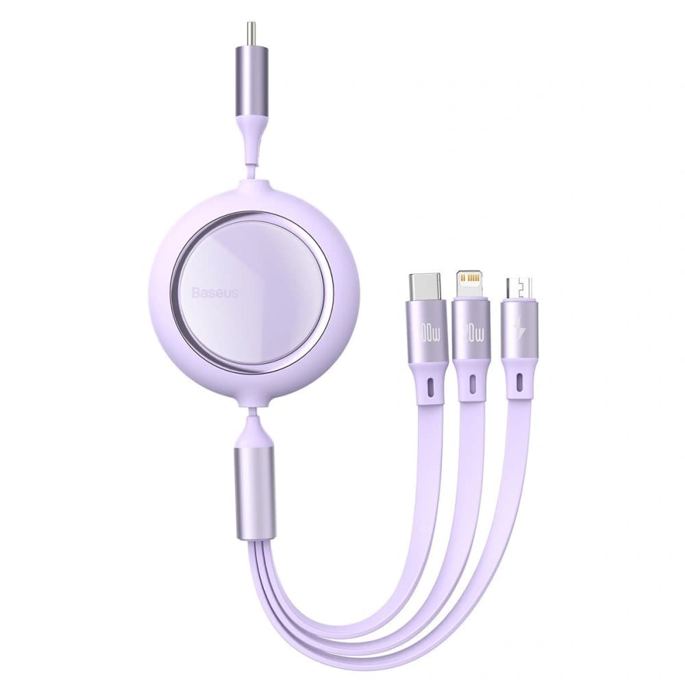 USB kábel 3w1 Baseus Bright Mirror, USB micro USB / USB-C / Lightning, 100W, 1.2m (lila)