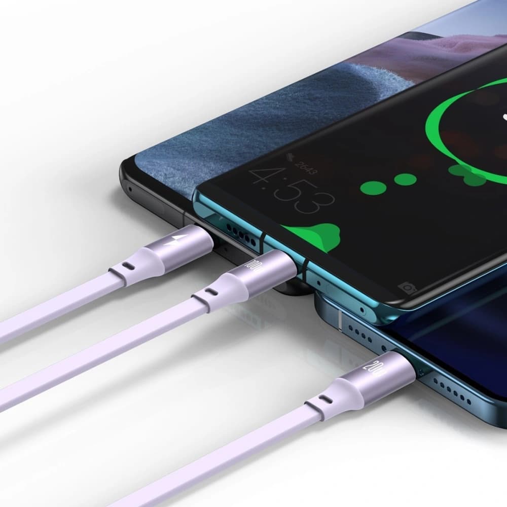 USB kábel 3w1 Baseus Bright Mirror, USB micro USB / USB-C / Lightning, 100W, 1.2m (lila) - 9