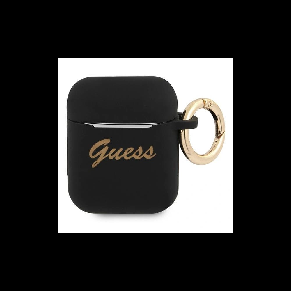 Etui Guess GUA2SSSK Apple AirPods kryt černý/black silikon Vintage Script