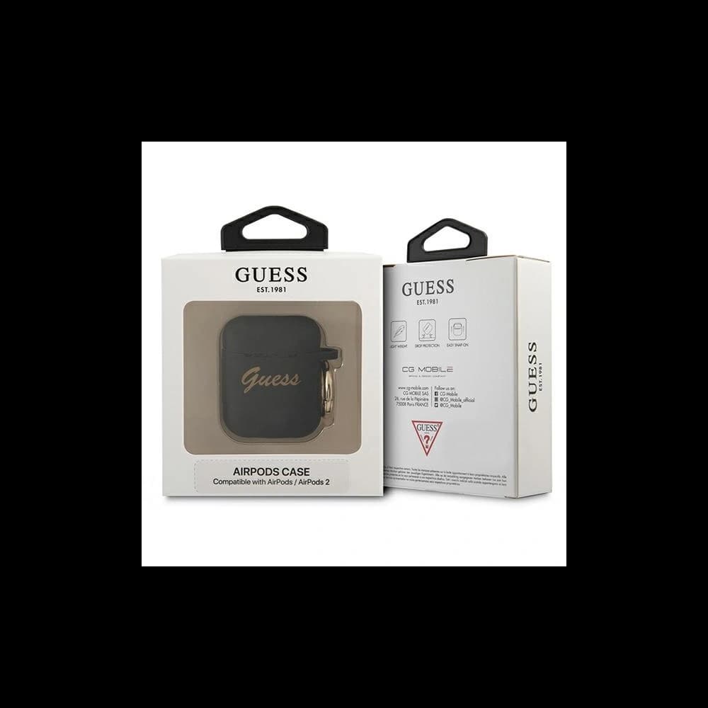 Etui Guess GUA2SSSK Apple AirPods kryt černý/black silikon Vintage Script - 3