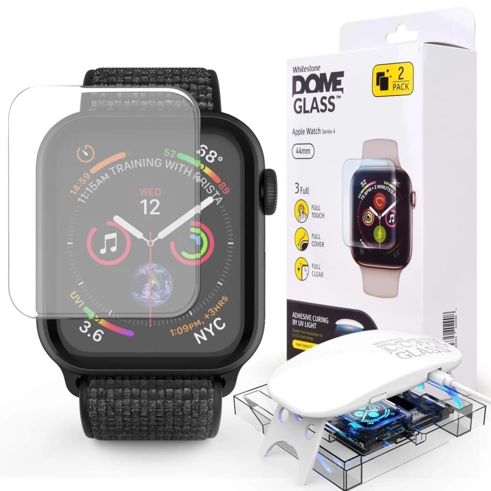 2x Tempered glass with UV glue Whitestone Dome Glass Apple Watch 4/5/6/7/8/9/SE 44/45mm Clear
